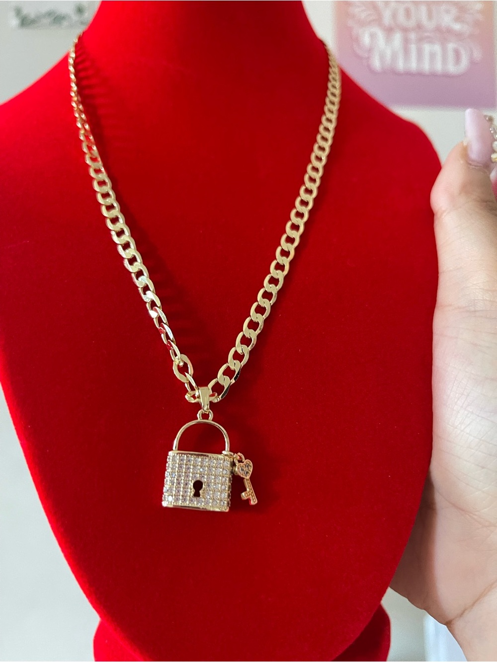 Gold Padlock Pendant Chain Necklace - Women Jewelry